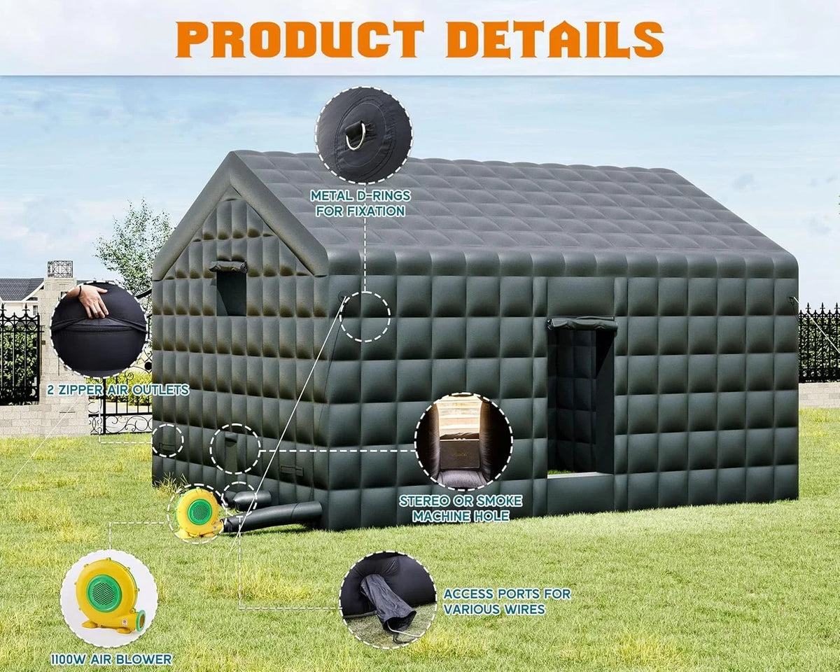 Nouveauté 2026 – Tente gonflable Jocisland , 6 x 4,9 x 4,3 m, grande tente noire pour discothèque avec 2 portes latérales, espace logo, gazebo événementiel