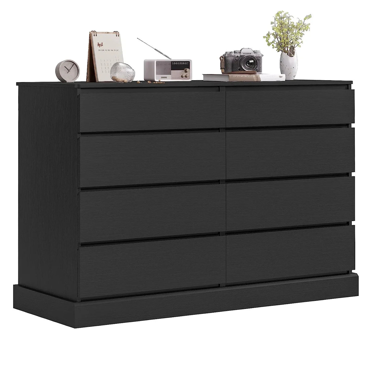 Nouveauté 2026 – Commode double à 8 tiroirs en bois noir, idéale pour la chambre à coucher ou le salon. Grand meuble de rangement pour la maison ou le salon