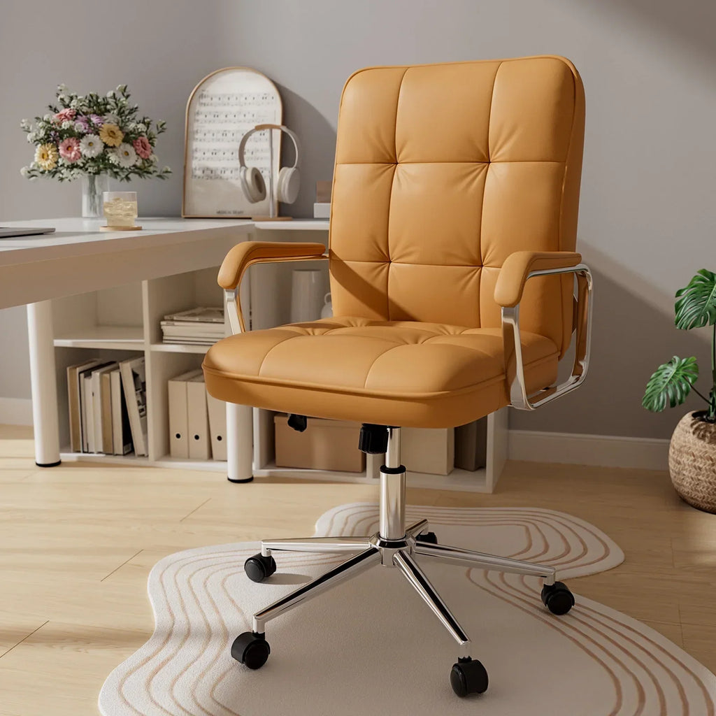 Nouveauté 2026 – Fauteuil de bureau Solfway blanc , fauteuil de bureau pivotant en cuir avec roulettes et accoudoirs rembourrés, fauteuil de direction pour adultes