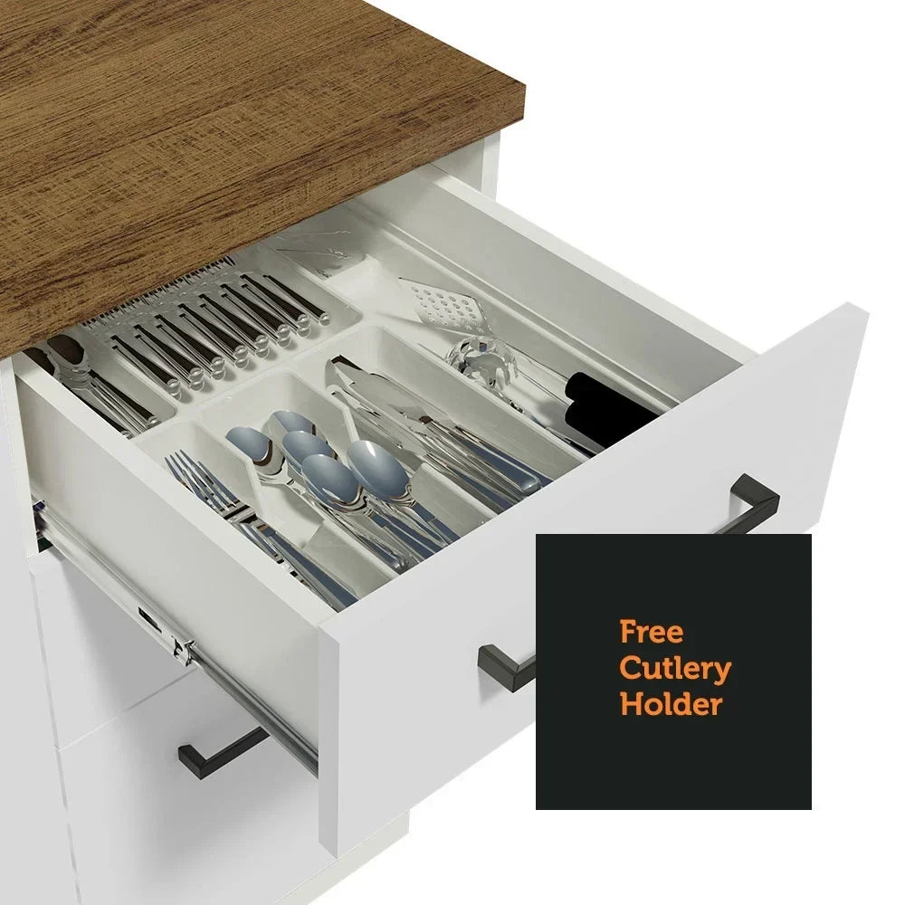 Nouveauté 2026 – Meuble bas de rangement de cuisine Madesa Hazel avec 3 tiroirs, largeur 58,4 cm (23 po), en bois d'ingénierie peint, à poser au sol, socle amovible - Blanc