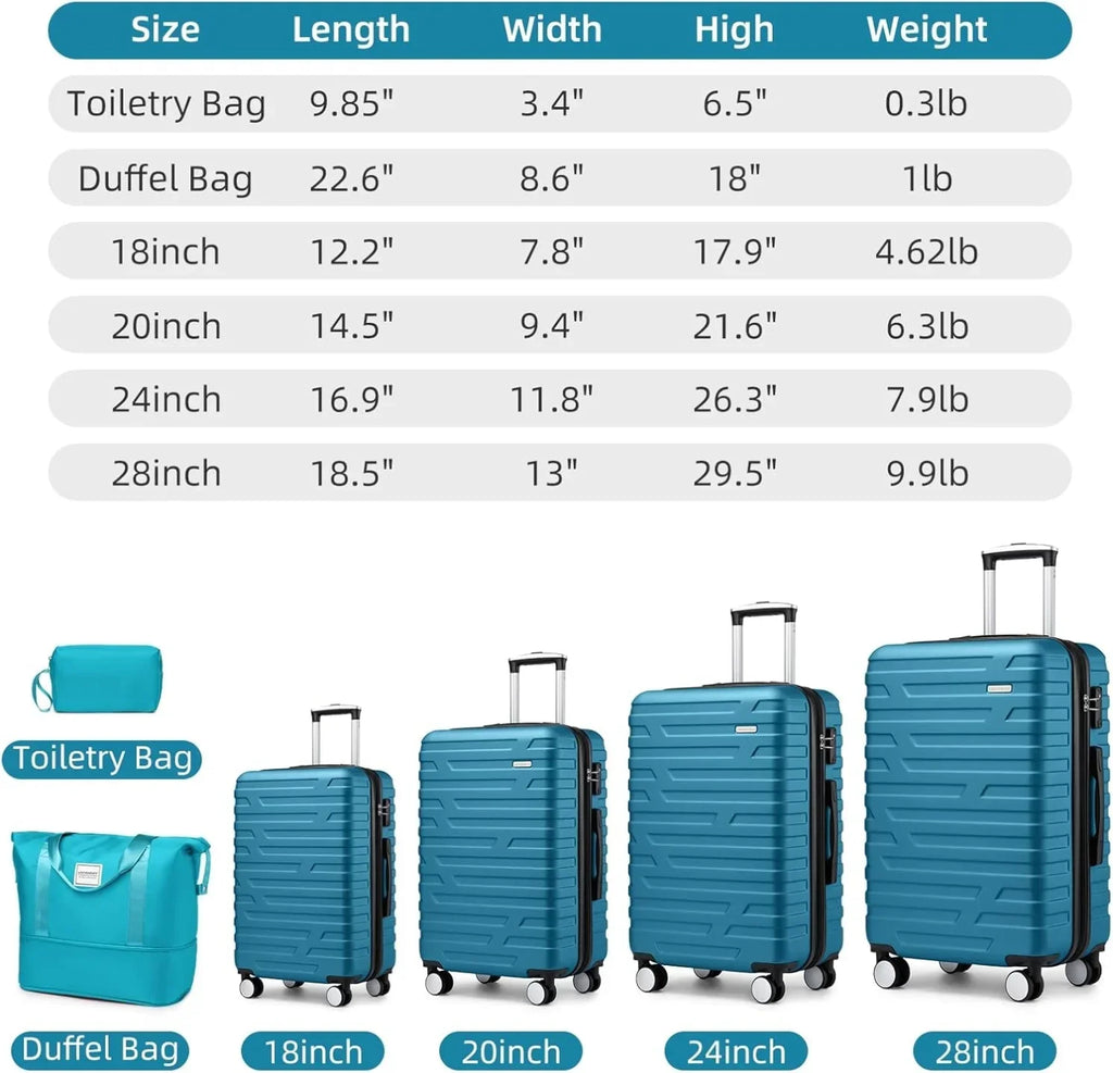 Nouveauté 2026 – Ensemble de 6 valises rigides comprenant des valises extensibles à roulettes pivotantes avec serrure TSA, 25 % de capacité supplémentaire, un sac de voyage et une trousse de toilette, valises en ABS crème