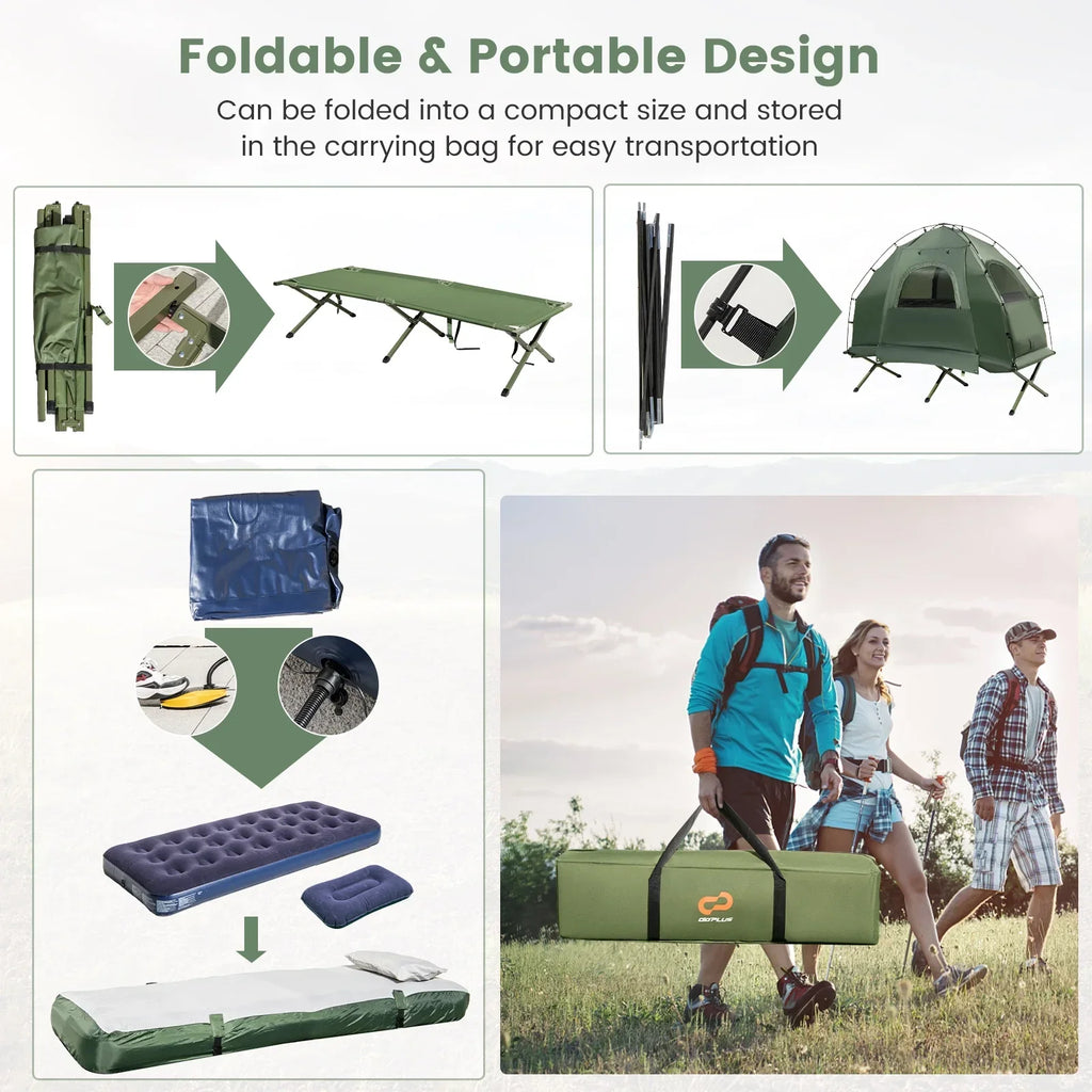 Nouveauté 2026 – Lit de camp gonflable Goplus 1 personne imperméable avec matelas gonflable, oreiller et sac de couchage