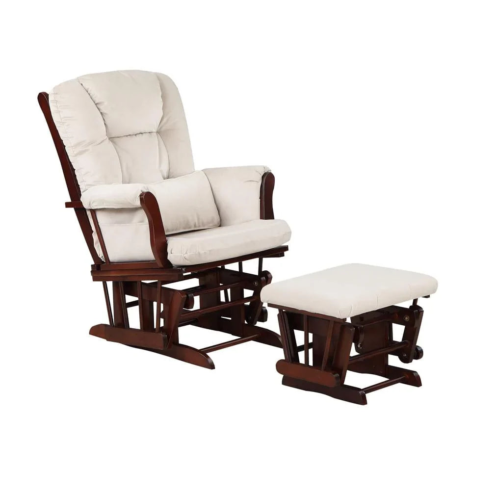 Nouveauté 2026 – Fauteuil à bascule Alice et repose-pieds avec coussin, finition espresso, coussins beiges, AFG