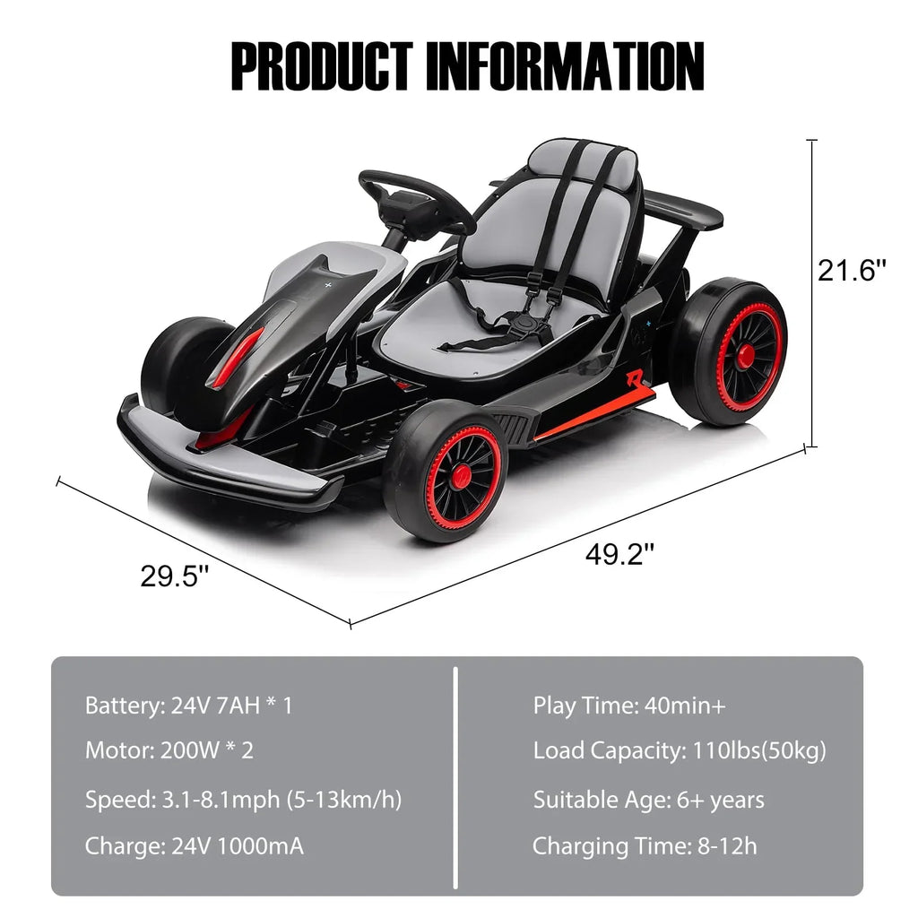 Nouveauté 2026 – Kart de drift 24V avec 2 moteurs puissants de 150 W, batterie haute capacité de 7 Ah, pédales électriques, jouet de course électrique pour l'extérieur