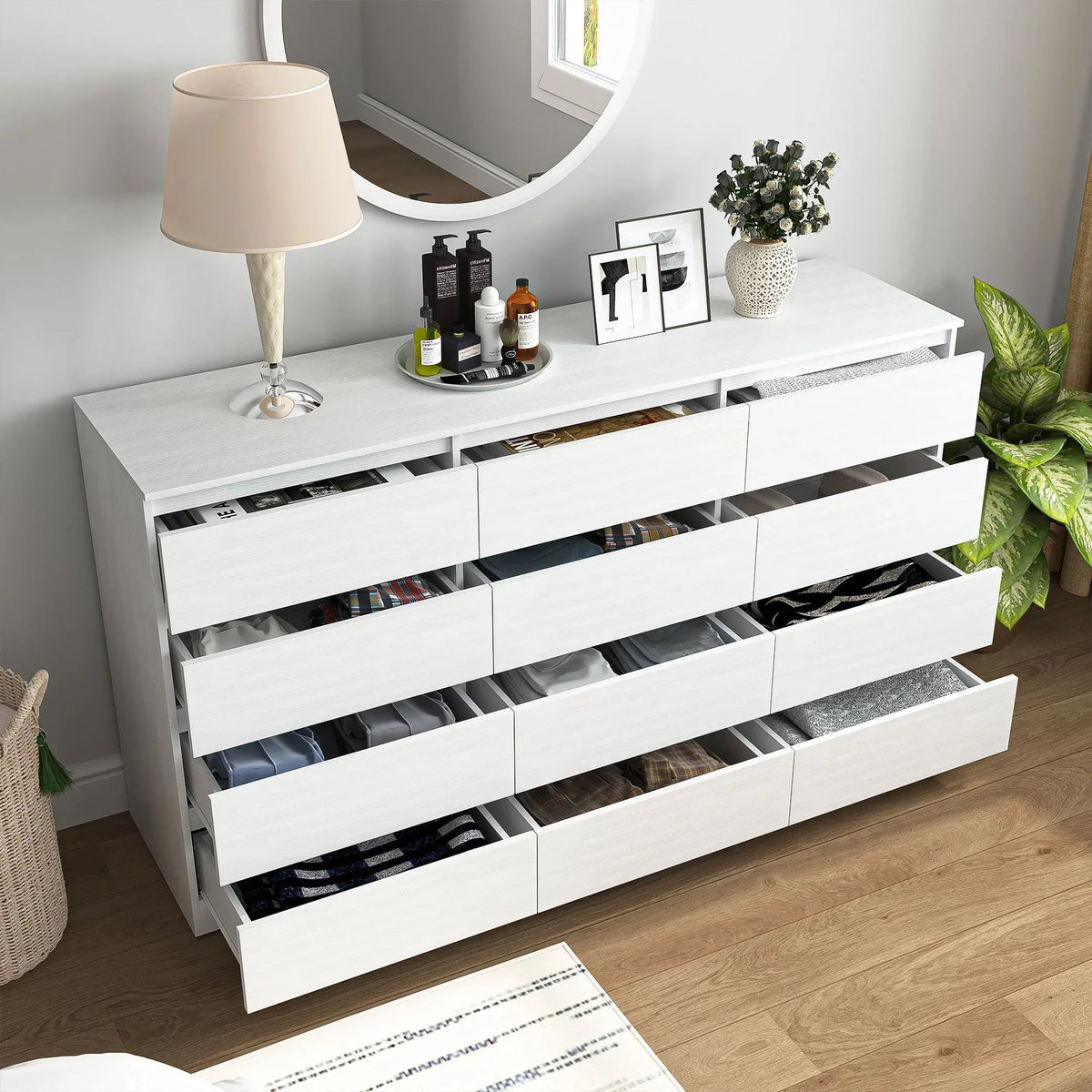 Nouveauté 2026 – Commode Resenkos moderne style milieu du siècle, 6 tiroirs, large, pour chambre à coucher, grise