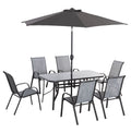 Nouveauté 2026 – Ensemble de salle à manger d'extérieur 8 pièces avec parasol, table et chaises de patio, tissu à séchage rapide, 6 chaises, gris