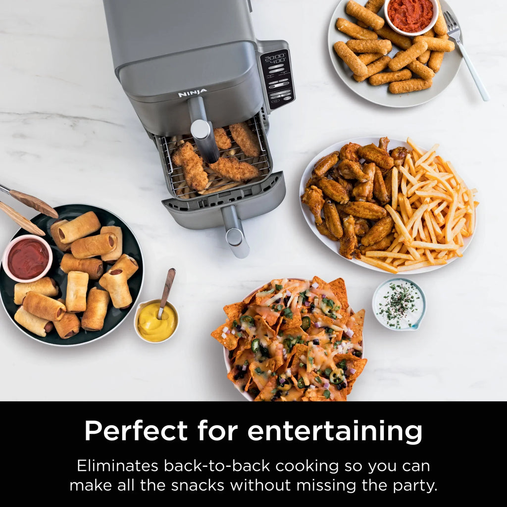 Nouveauté 2026 – Friteuse à air Ninja DoubleStack XL à 2 paniers, technologie DoubleStack permettant de cuire 4 aliments simultanément, conception compacte, 10 pintes, 4 en 1, Smart Finish & Match Cook, SL400
