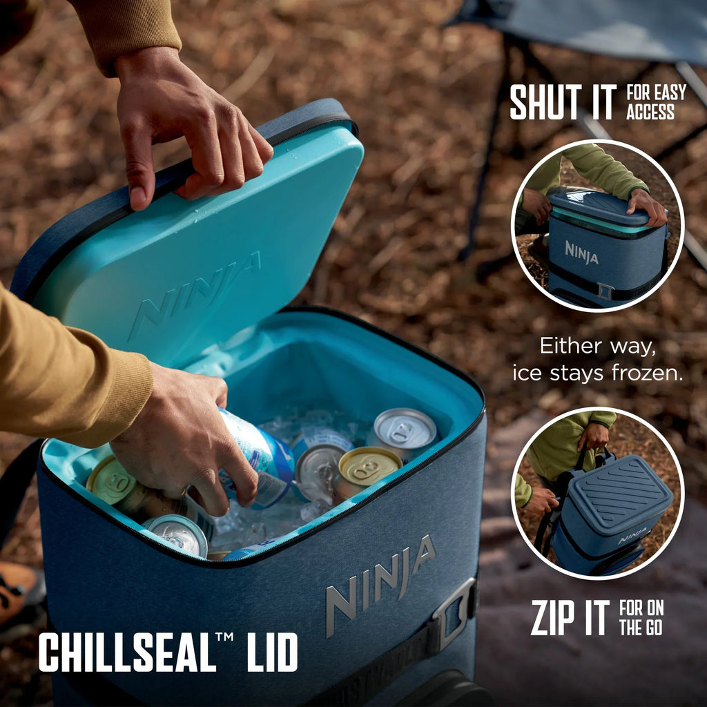 Nouveauté 2026 – Glacière souple Ninja Outdoor FrostVault Go 24 canettes avec zone froide et sèche, bleu bord de lac - FF124NV