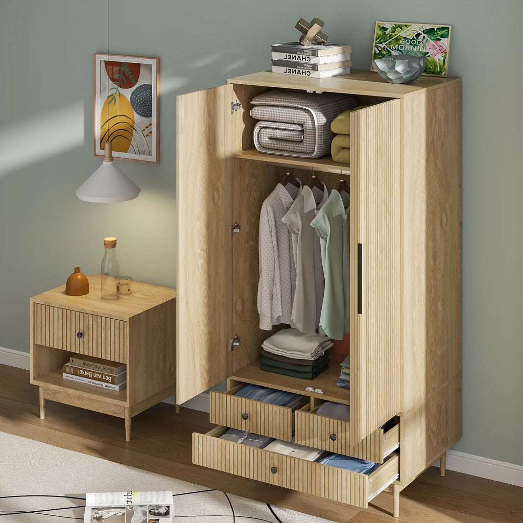 Nouveauté 2026 – Armoire-penderie Armoire à 2 portes, avec penderie et tiroirs, en bois blanc, idéale pour la chambre à coucher