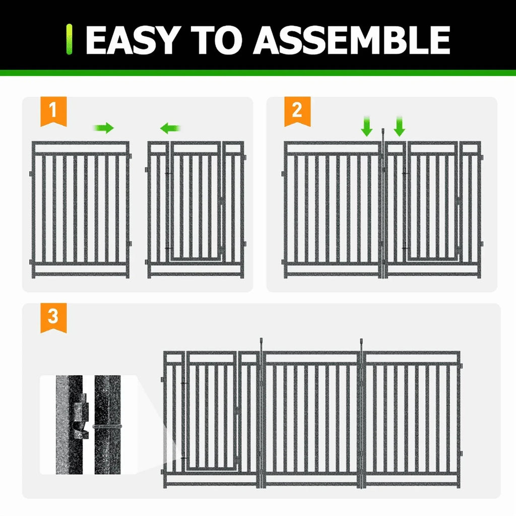 Nouveauté 2026 – Clôture décorative pour jardin Petorldog , 22 m x 1 m, 28 panneaux + 4 portails, clôture métallique anti-creusement pour chiens | Noir et argent