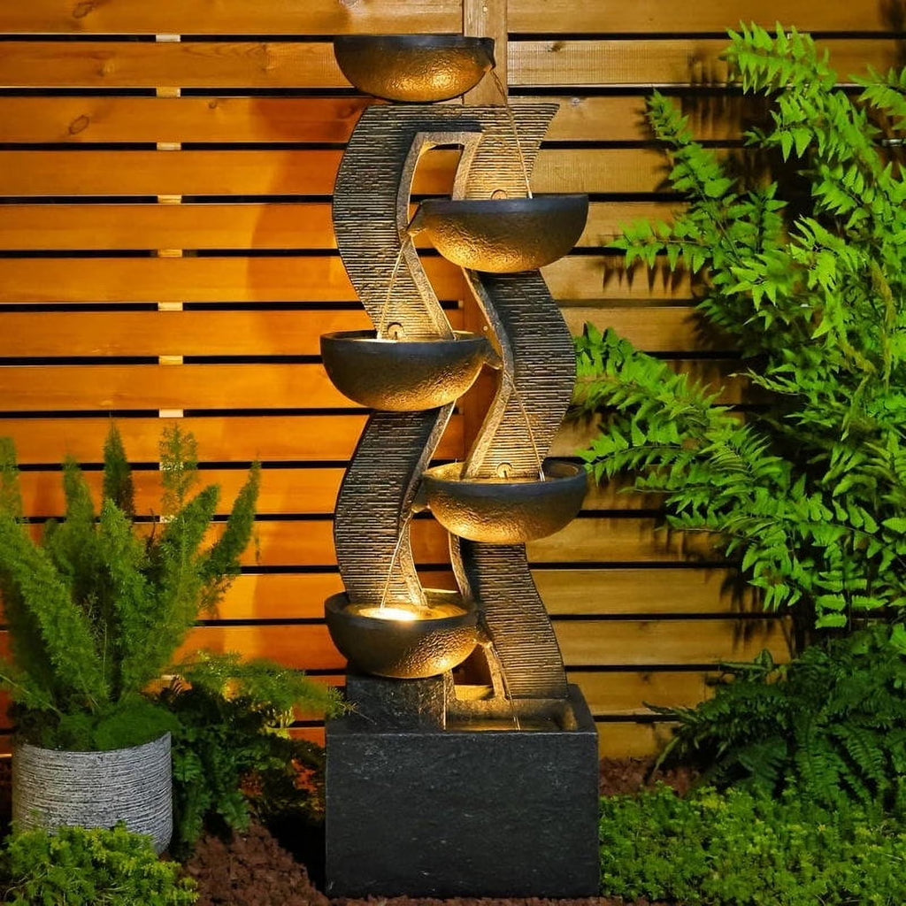 Nouveauté 2026 – Fontaines de jardin à 6 niveaux : grandes fontaines et cascades d'extérieur avec éclairage pour terrasse, jardin, porche et piscine