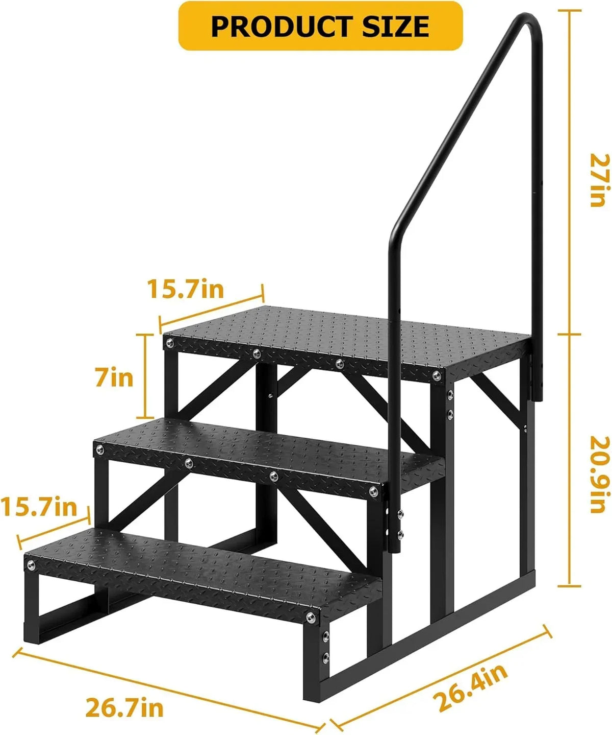 Nouveauté 2026 – Marchepieds antidérapants Garvee 3 marches pour VR, , 68 cm x 122 cm, acier allié