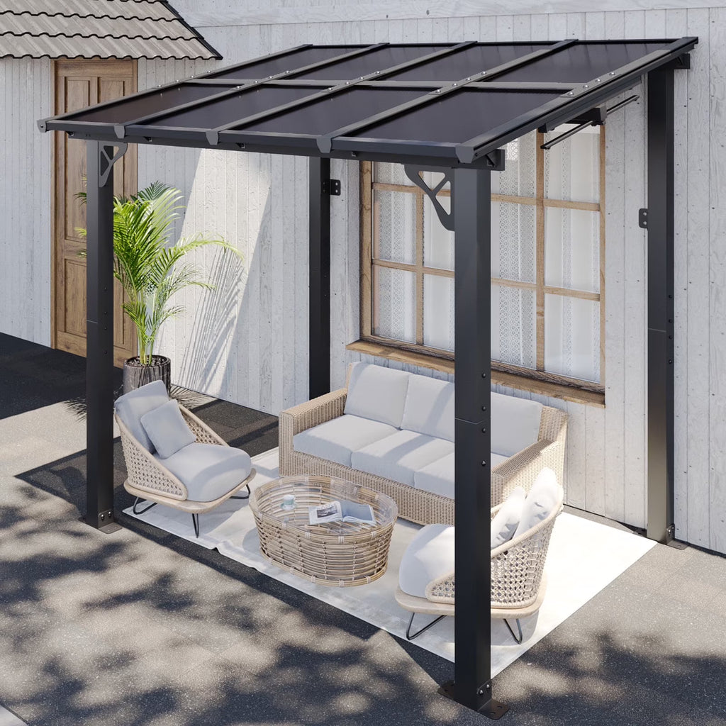 Nouveauté 2026 – Gazebo Aoxun de 2,4 m x 1,5 m pour patio, pergola avec toit incliné, grand auvent mural robuste pour barbecue, idéal pour jardin, terrasse ou patio