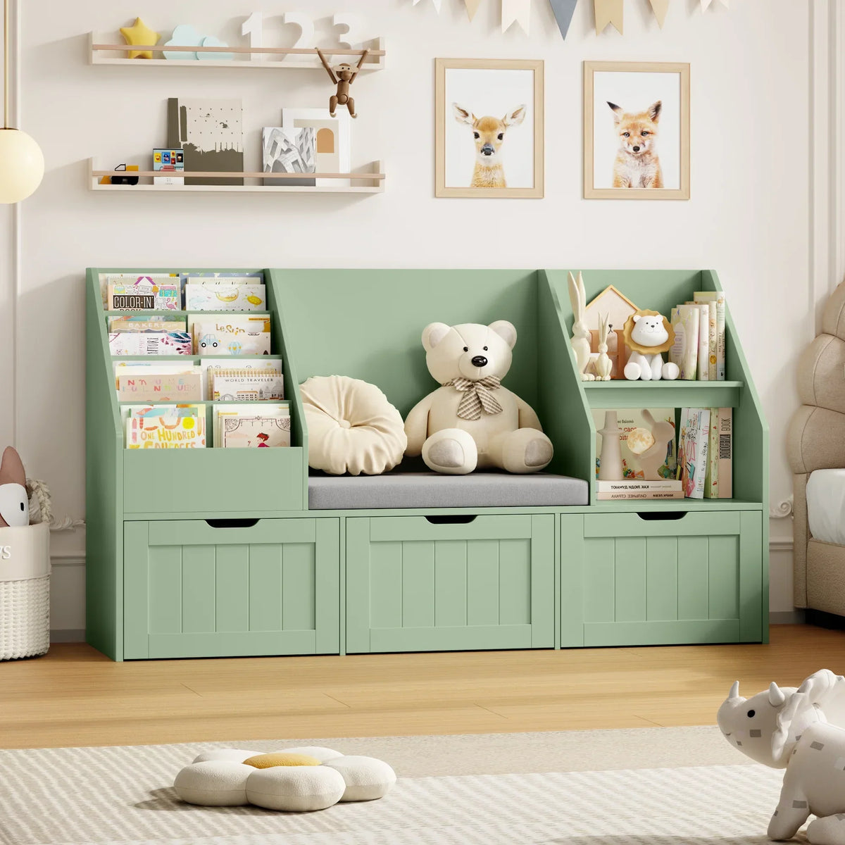 Nouveauté 2026 – Bibliothèque pour enfants Homfa avec coin lecture et 3 tiroirs amovibles, bibliothèque à 2 cubes avec étagères à livres à 4 niveaux, rangement pour jouets et jouets, idéale pour la chambre ou la salle de jeux, blanche