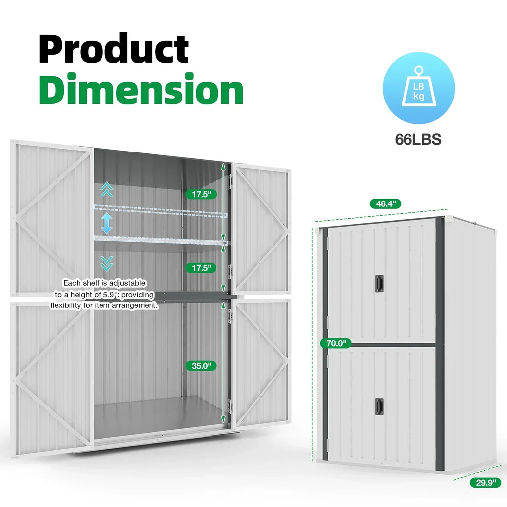 Nouveauté 2026 – Armoire de rangement extérieure AECOJOY pour jardin et terrasse, un meuble de rangement en métal avec portes et étagères, de couleur grise