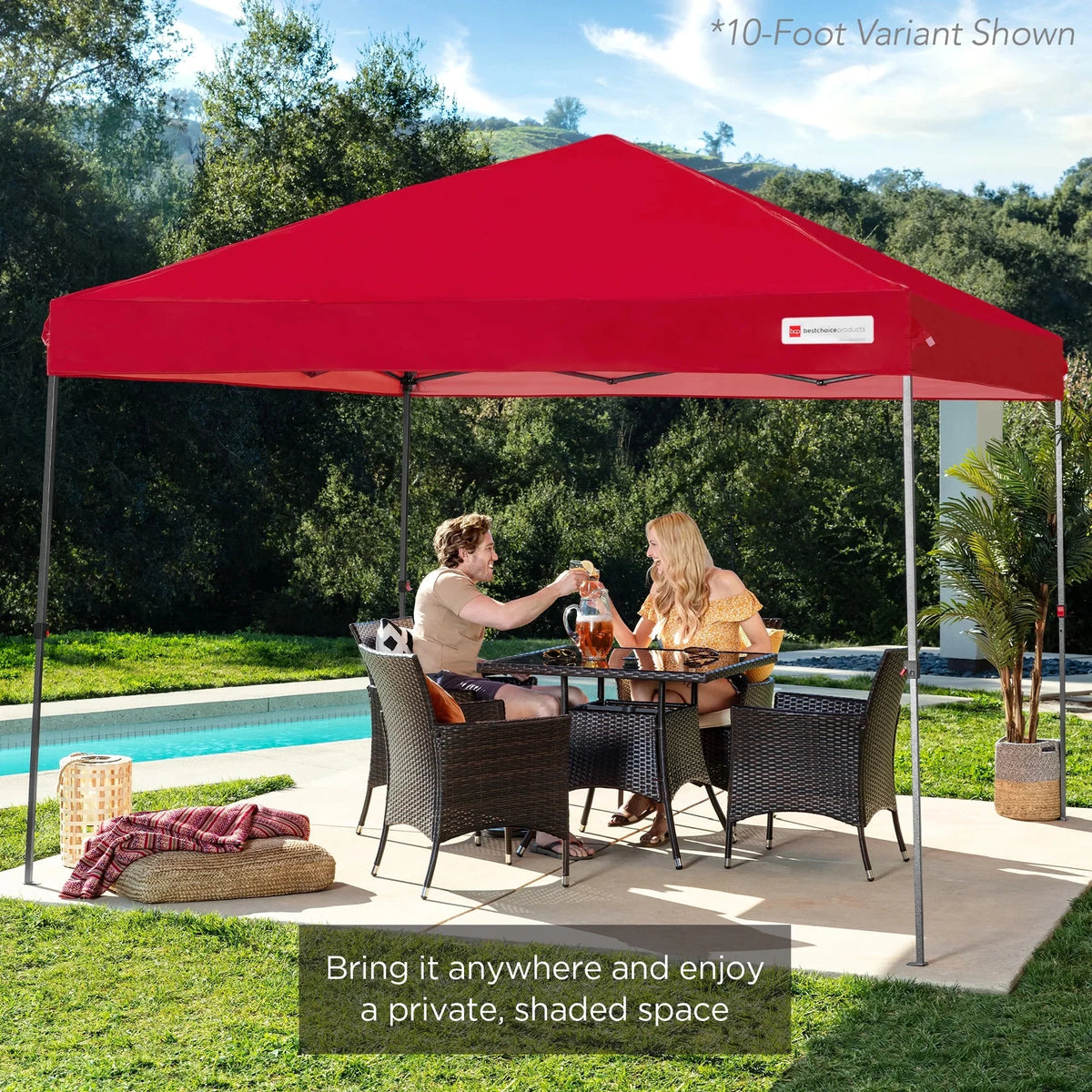 Nouveauté 2026 – Best Choice Products 3,66 m x 3,66 m - Abri pliant facile à monter avec installation en un clic, sac à roulettes et 4 sacs de lestage - Bleu marine