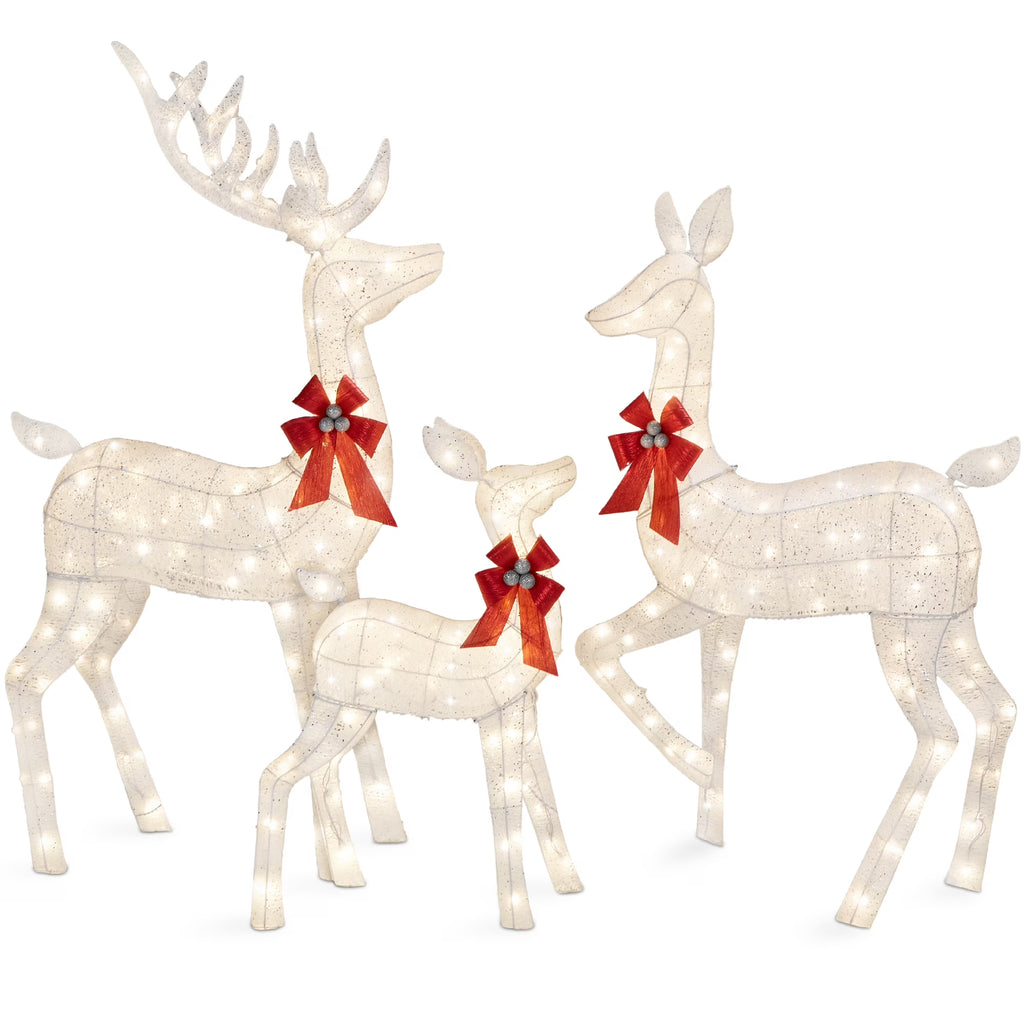 Nouveauté 2026 – Décoration de jardin extérieure Best Choice Products : cerfs lumineux de Noël en 3 pièces, 2 m (6,5 pi), avec 385 lumières DEL et piquets – Or