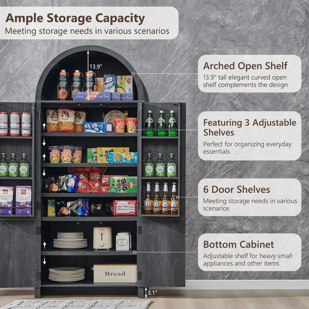 Nouveauté 2026 – Armoire de rangement de cuisine IFGET , 180 cm de haut, style arqué, avec étagères réglables, idéale pour la cuisine et la salle à manger