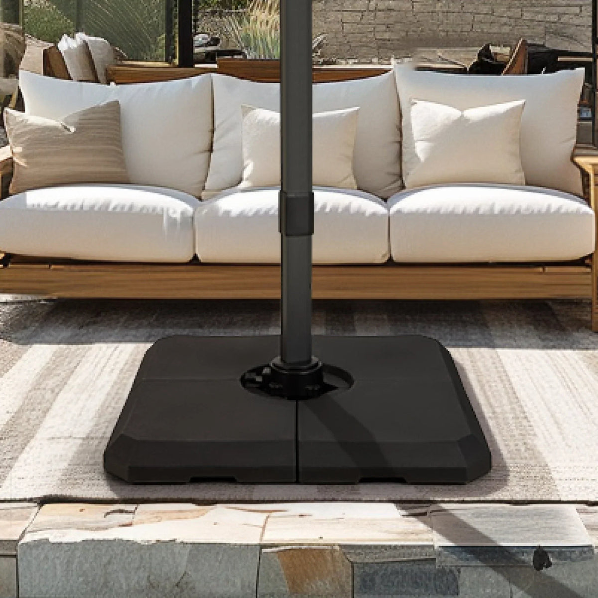 Nouveauté 2026 – Parasol d'extérieur Alpha Joy 12x9pi (3,66 x 2,74 m), grand modèle rectangulaire déporté à double structure, rotation à 360°, beige