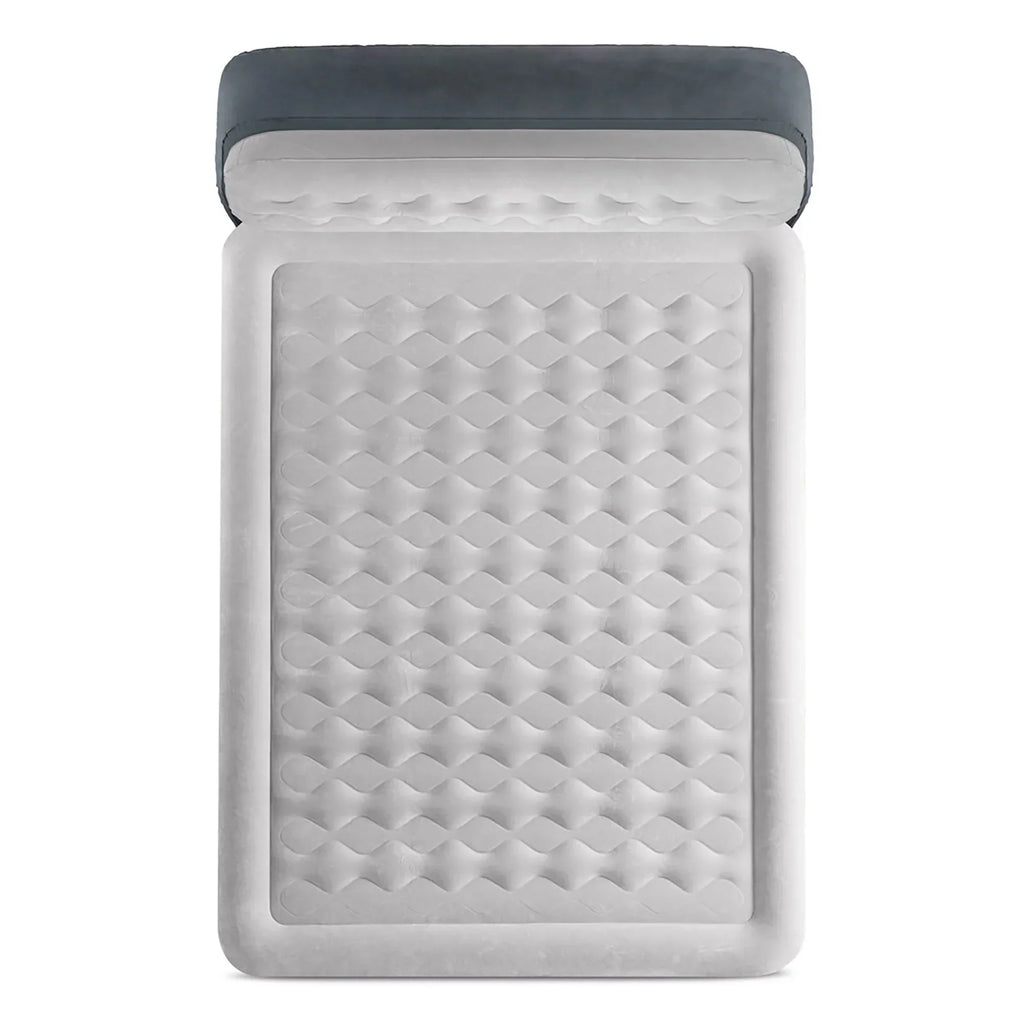 Nouveauté 2026 – D'Intex : Dura-Beam Deluxe : Matelas gonflable avec tête de lit ultra moelleuse - Queen - Gris, matelas gonflable de 45 cm, pompe intégrée, technologie Fiber-Tech, sac de transport, capacité de charge de 272 kg (64447ED