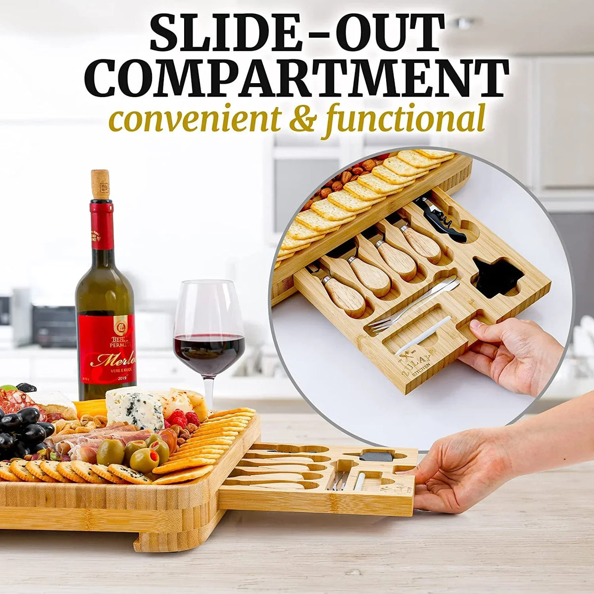 Nouveauté 2026 – Ensemble de planches à fromage et à charcuterie extra épaisses en bambou Zulay Kitchen - Coffret de luxe 15 pièces