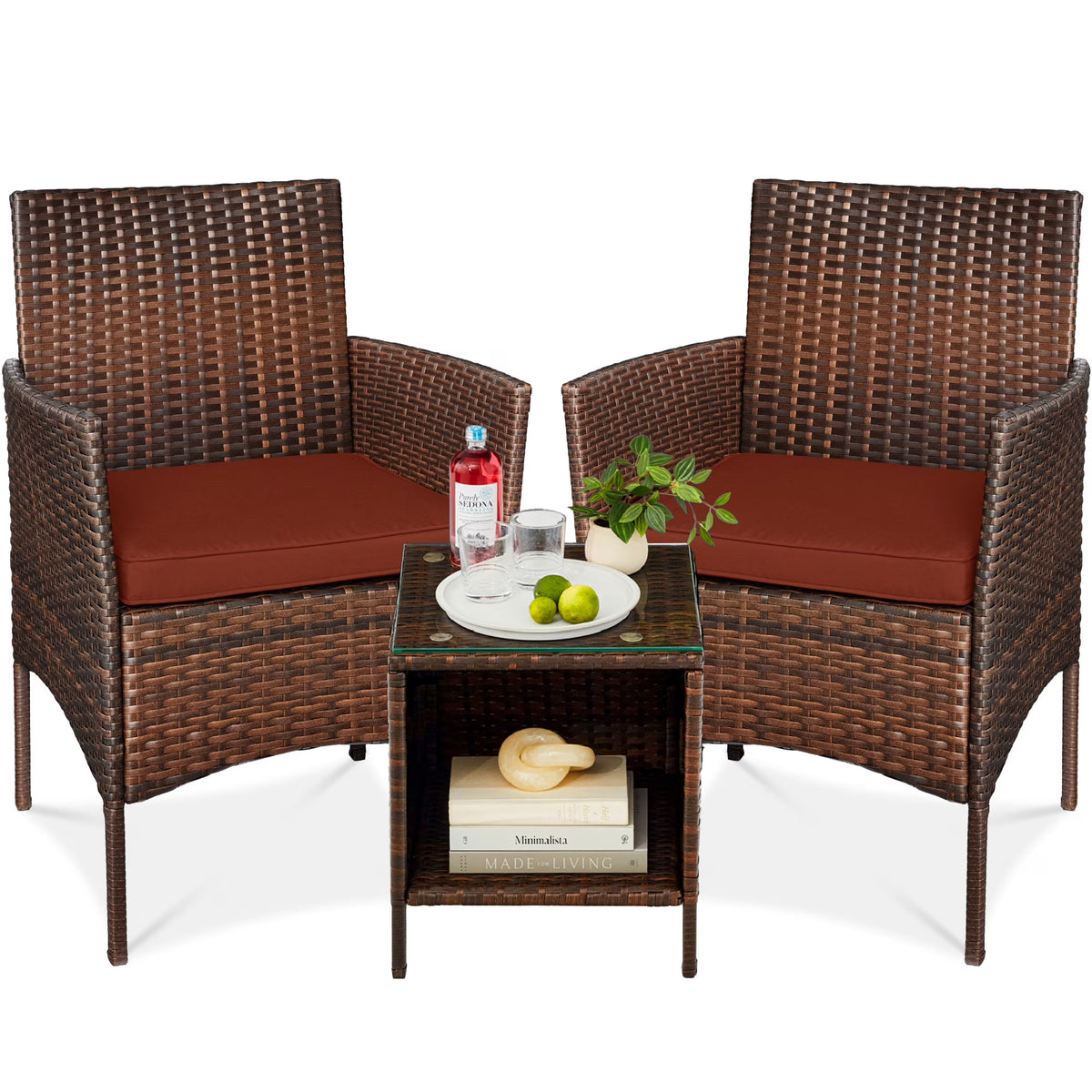 Nouveauté 2026 – Ensemble bistro de jardin 3 pièces en résine tressée Best Choice Products , avec 2 chaises et une table - Gris/Bleu marine