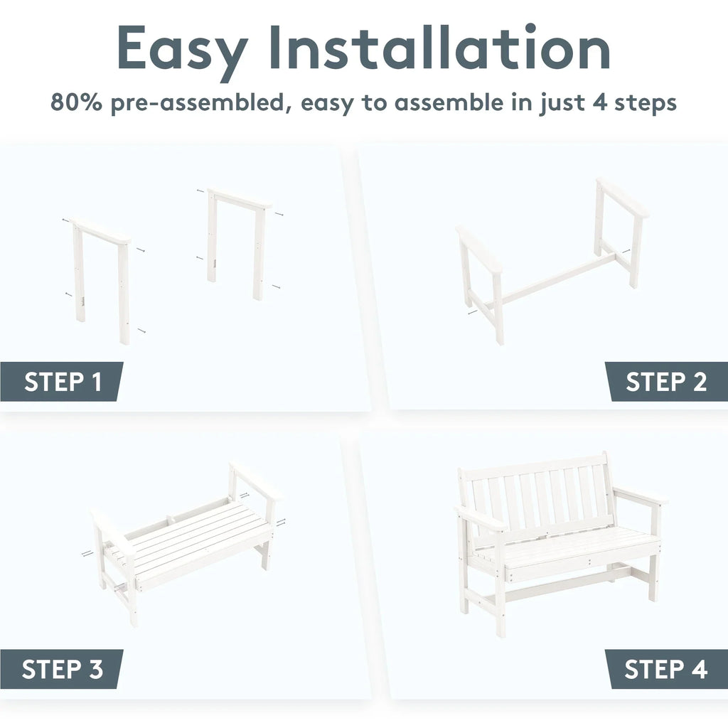 Nouveauté 2026 – Banc d'extérieur SERWALL pour 2 personnes, en PEHD résistant aux intempéries avec renforts en aluminium, supporte jusqu'à 300 kg, confortable pour terrasse, jardin et véranda, noir
