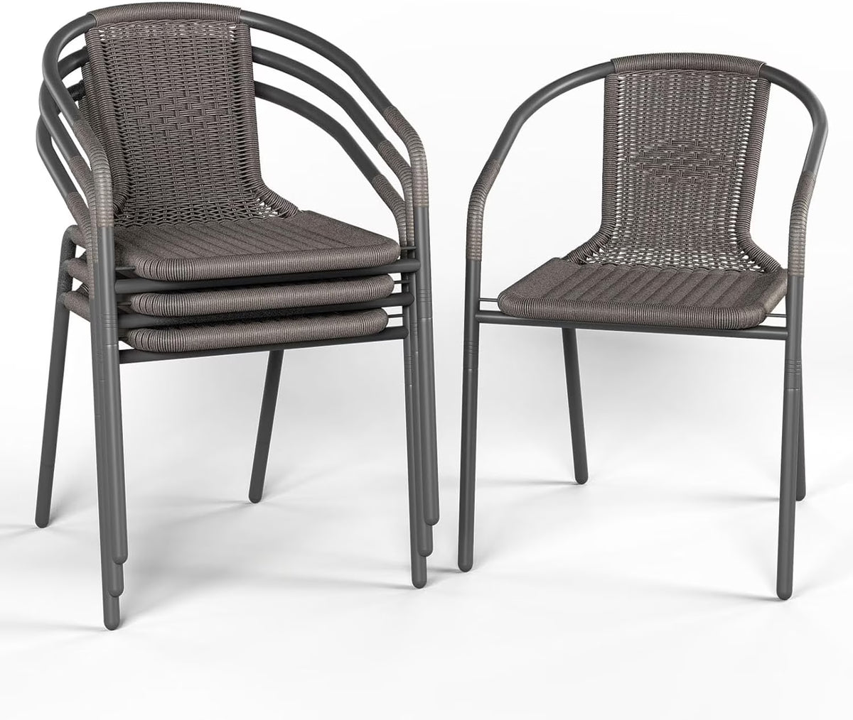 Nouveauté 2026 – Ensemble de 6 chaises de jardin ELPOSUN , chaises de patio en osier avec structure en métal, chaises empilables en rotin pour bistro, terrasse, jardin, porche, restaurant (noir