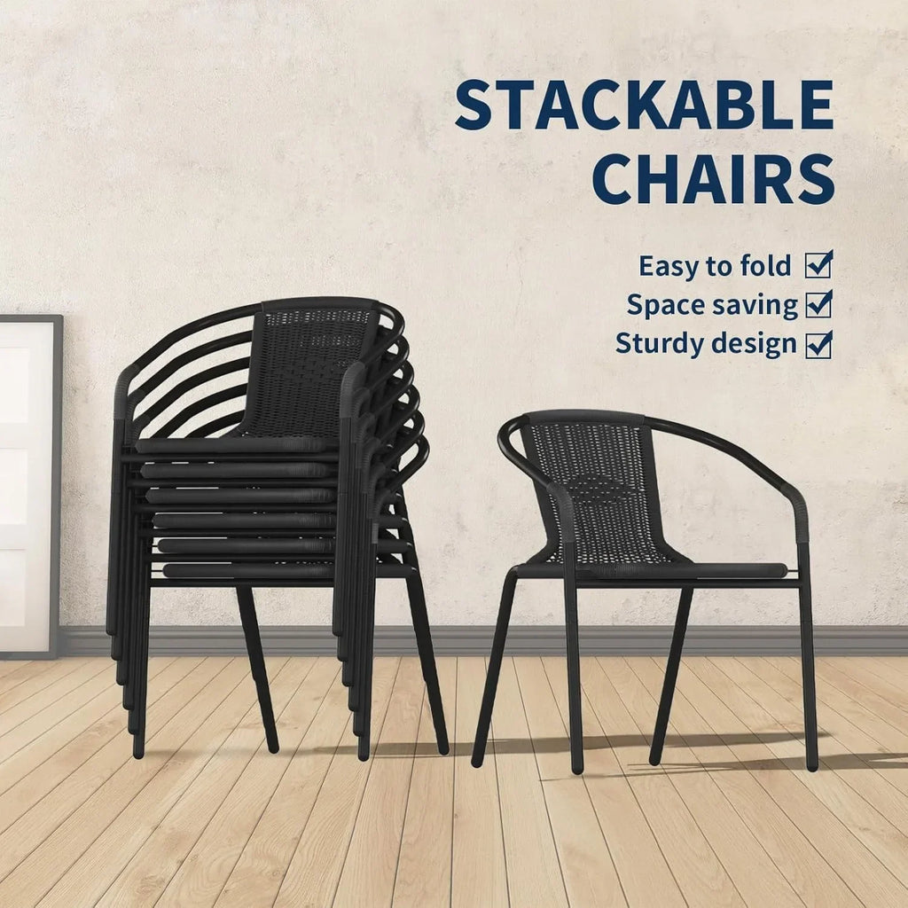 Nouveauté 2026 – Ensemble de 6 chaises de jardin ELPOSUN , chaises de patio en osier avec structure en métal, chaises empilables en rotin pour bistro, terrasse, jardin, porche, restaurant (noir