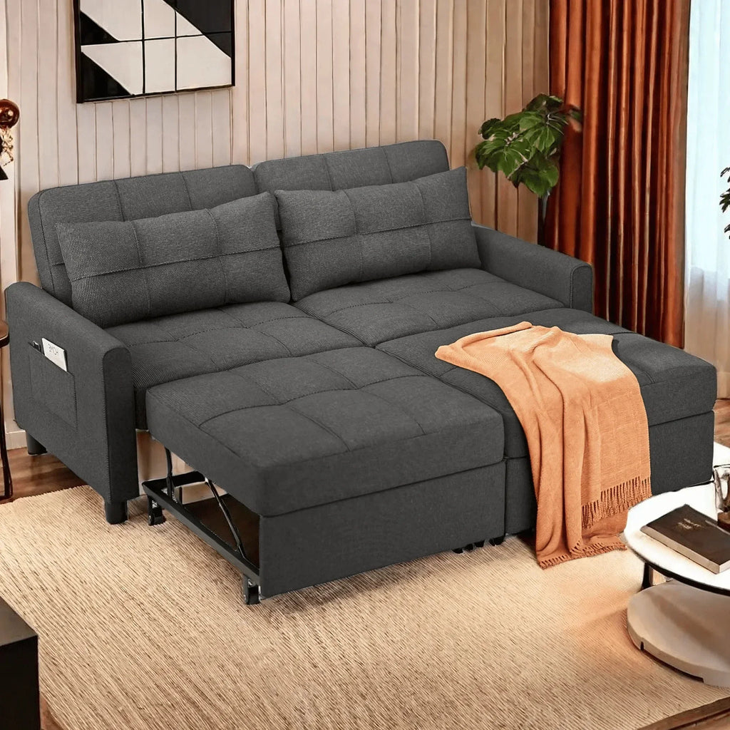 Nouveauté 2026 – Canapé-lit convertible 3 en 1 Lofka avec rangement, dossier réglable et fonction gigogne - Fauteuil-lit idéal pour les petits espaces et les appartements, gris foncé