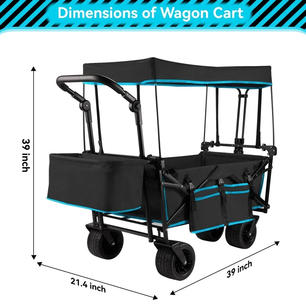 Nouveauté 2026 – Chariot de jardin pliable VECUKTY avec auvent amovible, noir