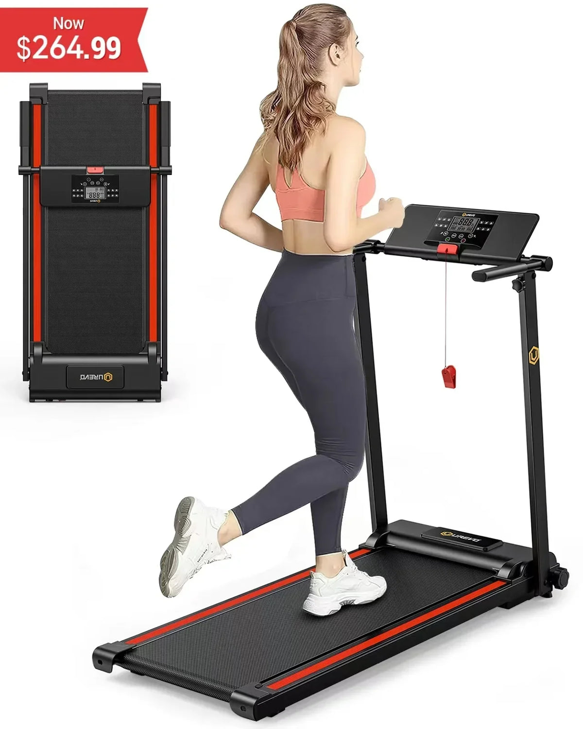 Nouveauté 2026 – Tapis de course pliable UREVO , mini-tapis de course portable de 2,25 CV pour la maison et le bureau, tapis de course compact avec 12 modes HIIT, écran LCD, capacité de 120 kg