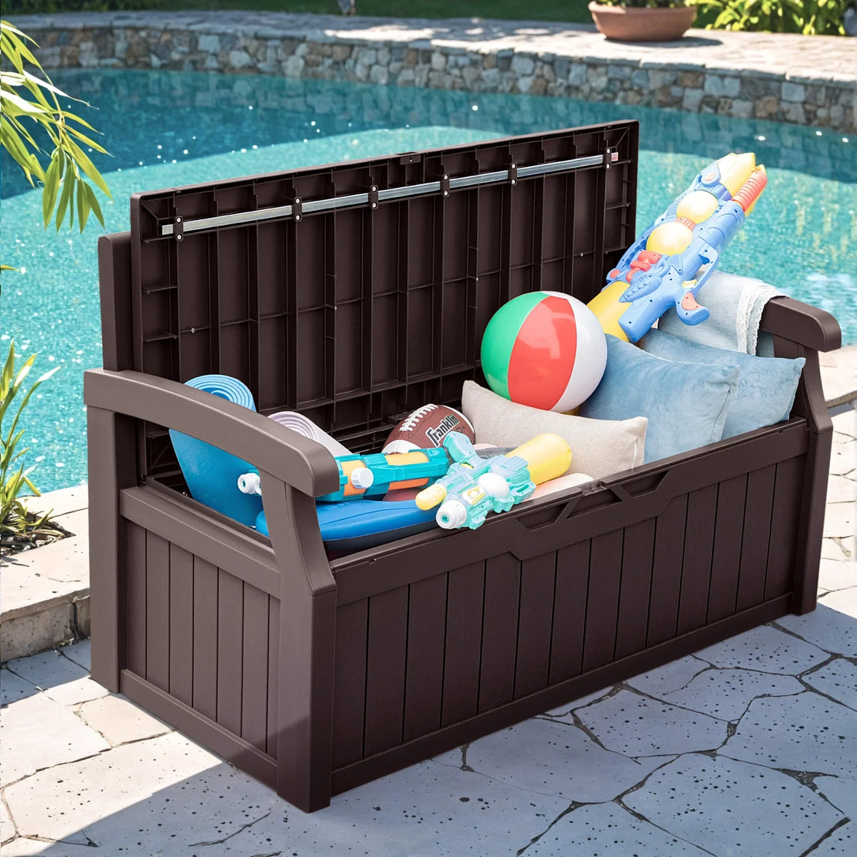 Nouveauté 2026 – Banc de rangement Homall de 80 gallons en plastique, fabriqué en résine durable et résistante aux intempéries, avec compartiment de rangement organisé de type Deckbox, pour patios et pelouses extérieures, noir