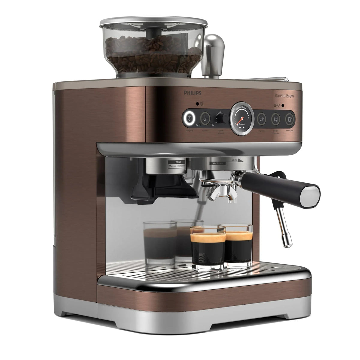 Nouveauté 2026 – Machine à expresso semi-automatique Philips Barista Brew avec mousseur à lait, métal argenté