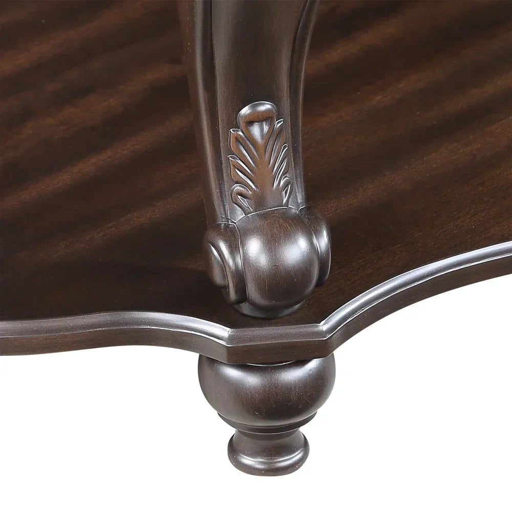 Nouveauté 2026 – Table basse ovale 42" avec étagère de rangement, table basse à deux niveaux en bois massif, style rétro traditionnel pour salon, supporte jusqu'à 181 kg, couleur cerisier