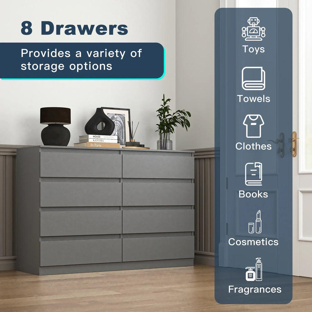 Nouveauté 2026 – Commode Resenkos moderne style milieu du siècle, 6 tiroirs, large, pour chambre à coucher, grise