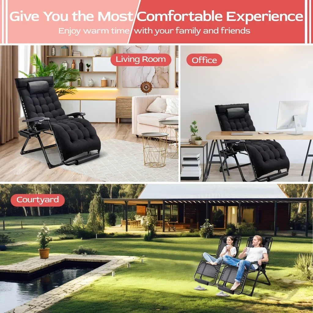 Nouveauté 2026 – Fauteuil zéro gravité surdimensionné VECUKTY XXL - Capacité de 227 kg, siège rembourré de 84 cm de large, fauteuil de voyage pliable pour une utilisation intérieure/extérieure - Terrasse, pelouse, noir, portable et robuste