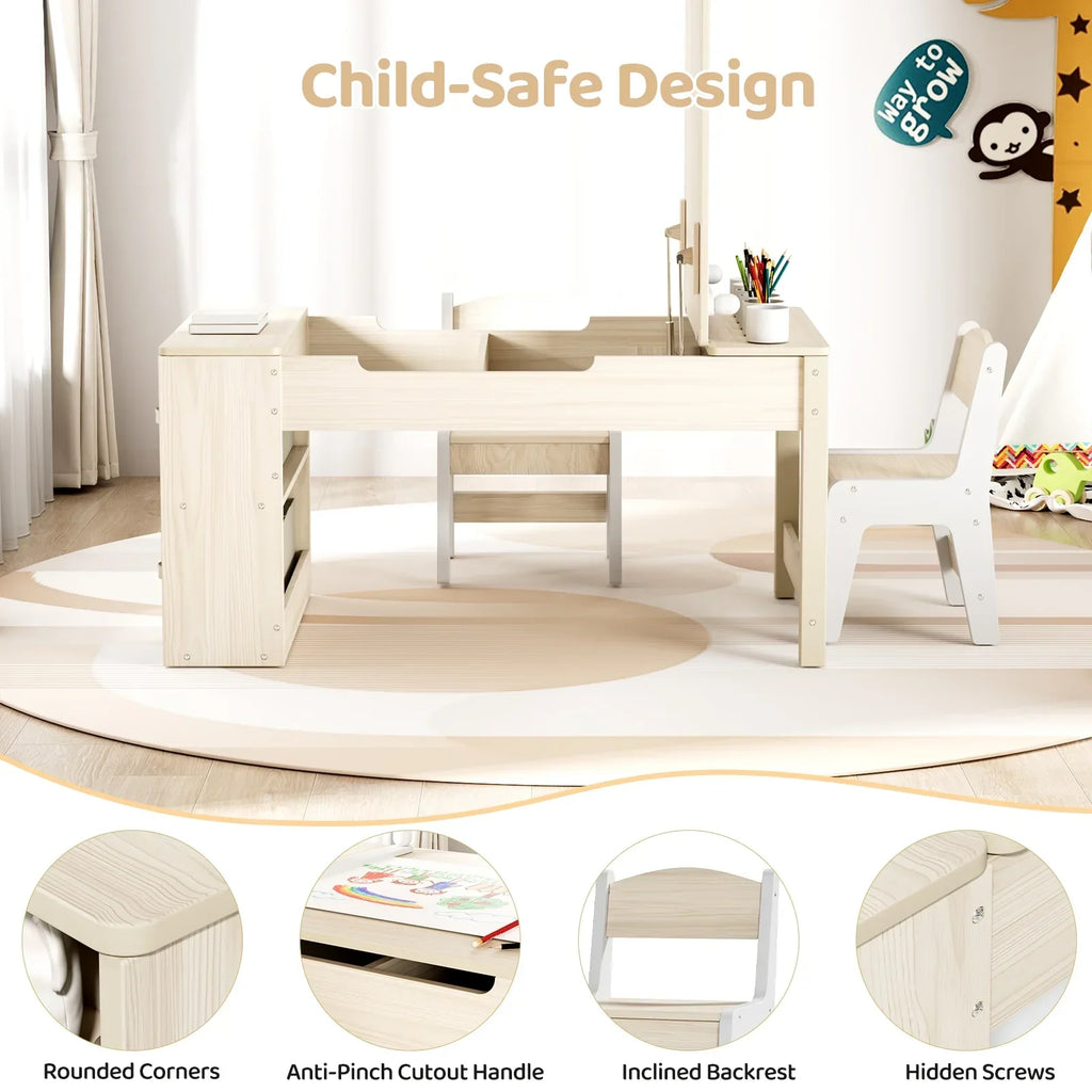 Nouveauté 2026 – Ensemble table et 2 chaises LAZY BUDDY pour enfants , chevalet 2 en 1 et table de bricolage pour tout-petits avec bacs de rangement, gobelets de peinture et rouleau de papier, idéal pour les enfants de 3 ans et plus