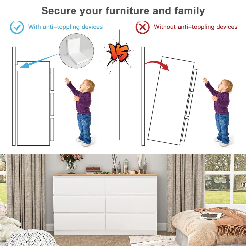 Nouveauté 2026 – Commode Resenkos moderne style milieu du siècle, 6 tiroirs, large, pour chambre à coucher, grise