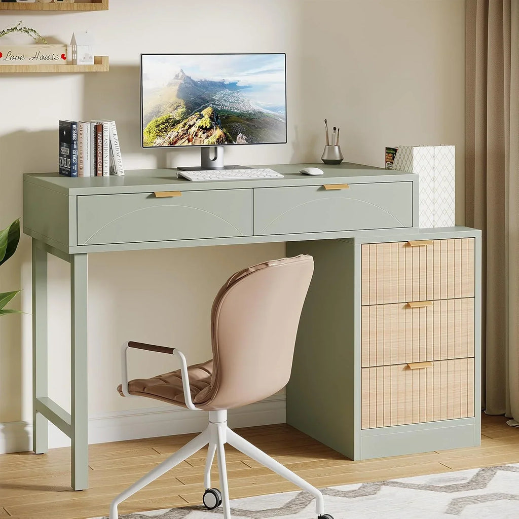 Nouveauté 2026 – Bureau d'ordinateur réversible Tribesigns 39" avec 5 tiroirs, en bois, pour bureau à domicile, vert (réf