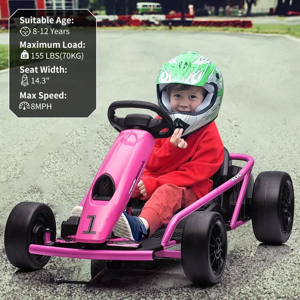 Nouveauté 2026 – Karting Simzone pour enfants, batterie 24 V, 2 moteurs 300 W, à pédales, vitesse maximale de 13 km/h, fonction drift, démarrage progressif, musique, pneus élastiques et résistants, bleu