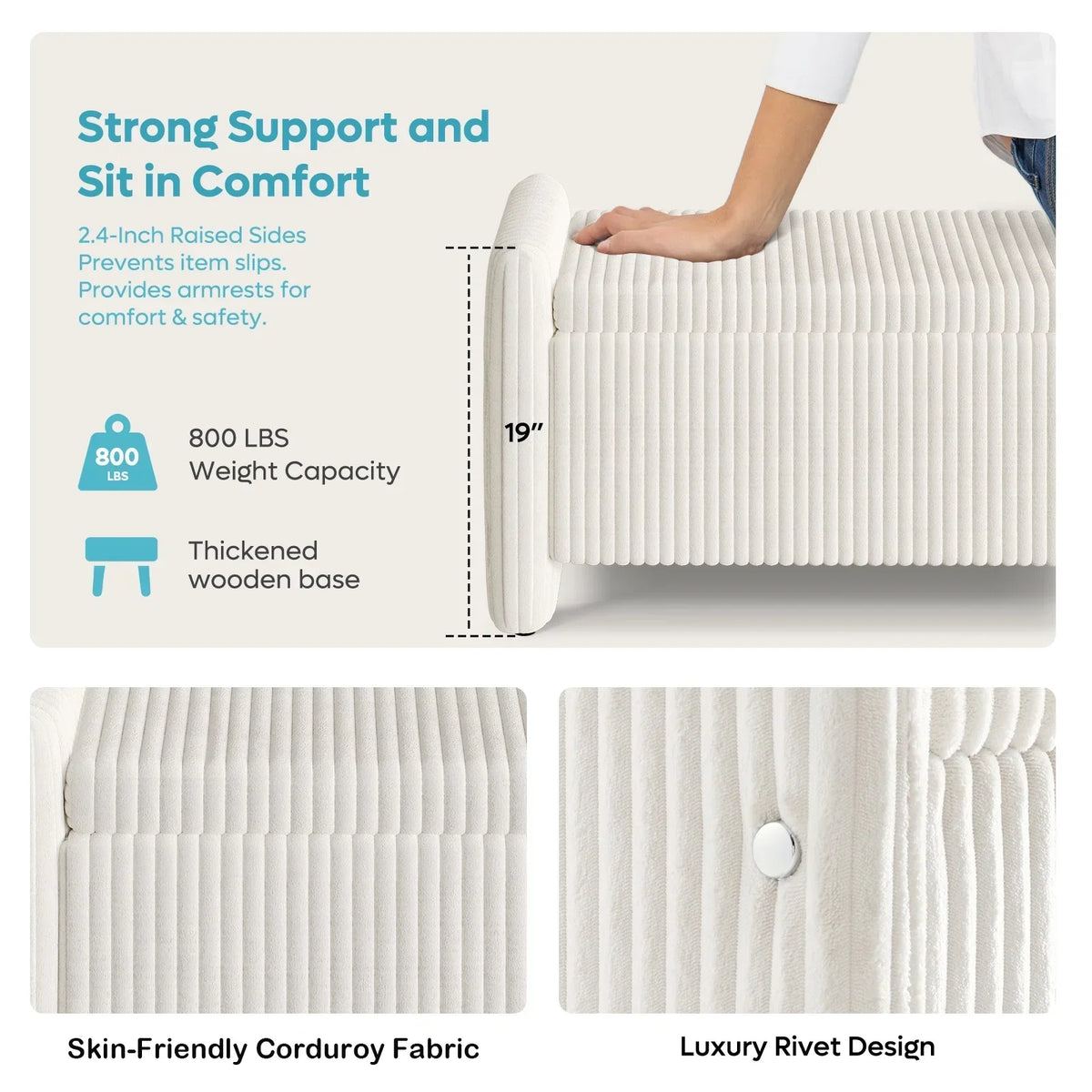 Nouveauté 2026 – Banc coffre Pinmoco de 112 cm (44 po), banc d'entrée rembourré avec rangement, idéal pour la chambre et le salon, en velours côtelé gris
