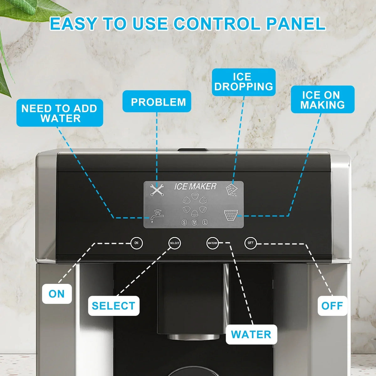 Nouveauté 2026 – Machine à glaçons TABU 3 en 1 avec distributeur d'eau, 18 kg/24 h, fonction glace pilée, autonettoyante, noire