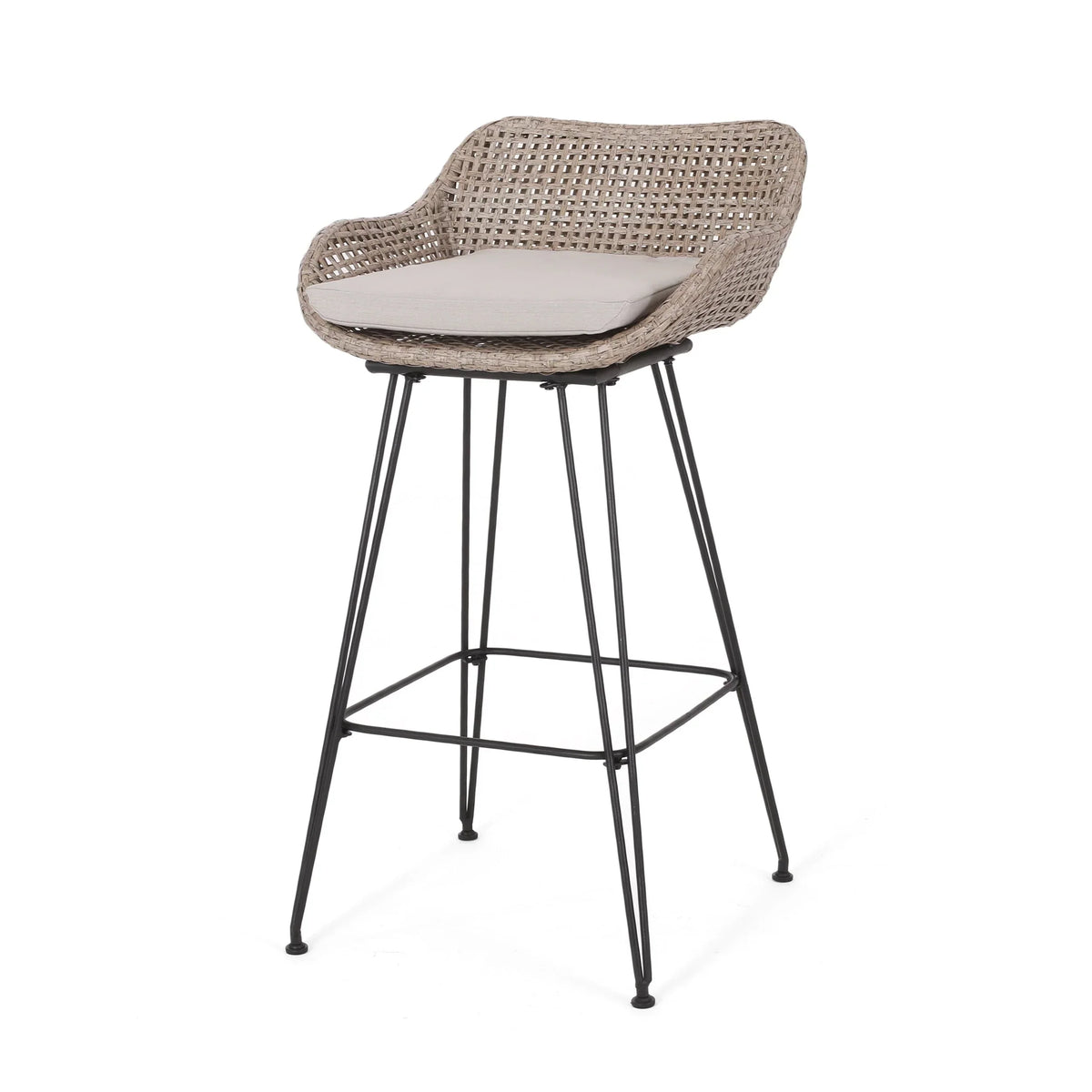 Nouveauté 2026 – Tabourets de bar d'extérieur Verano en résine tressée et métal avec coussin, lot de 4, coloris marron et beige