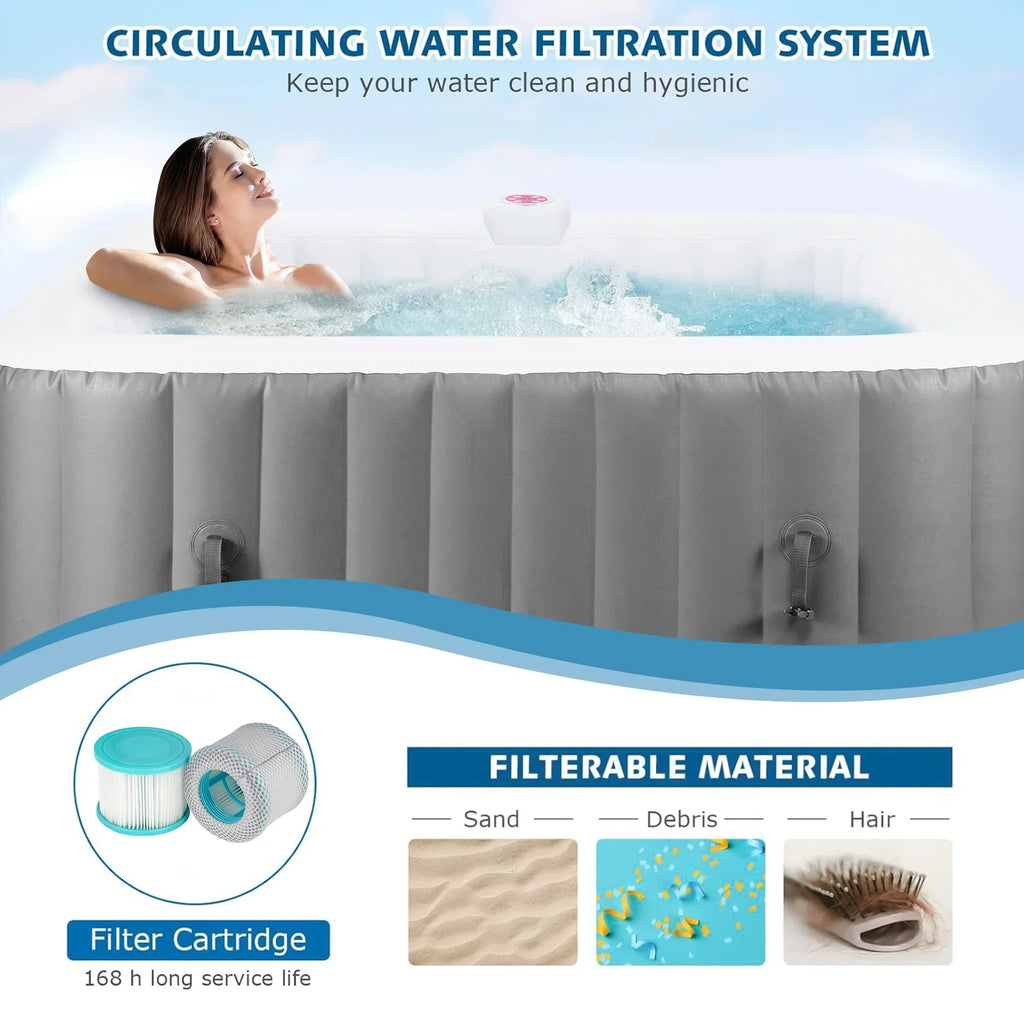 Nouveauté 2026 – Spa gonflable portable d'extérieur , 185 cm (73 pouces), 4 à 6 personnes, avec panneau de commande, 130 jets, couverture isolante et protection de fond, température jusqu'à 40 °C (104 °F), gris