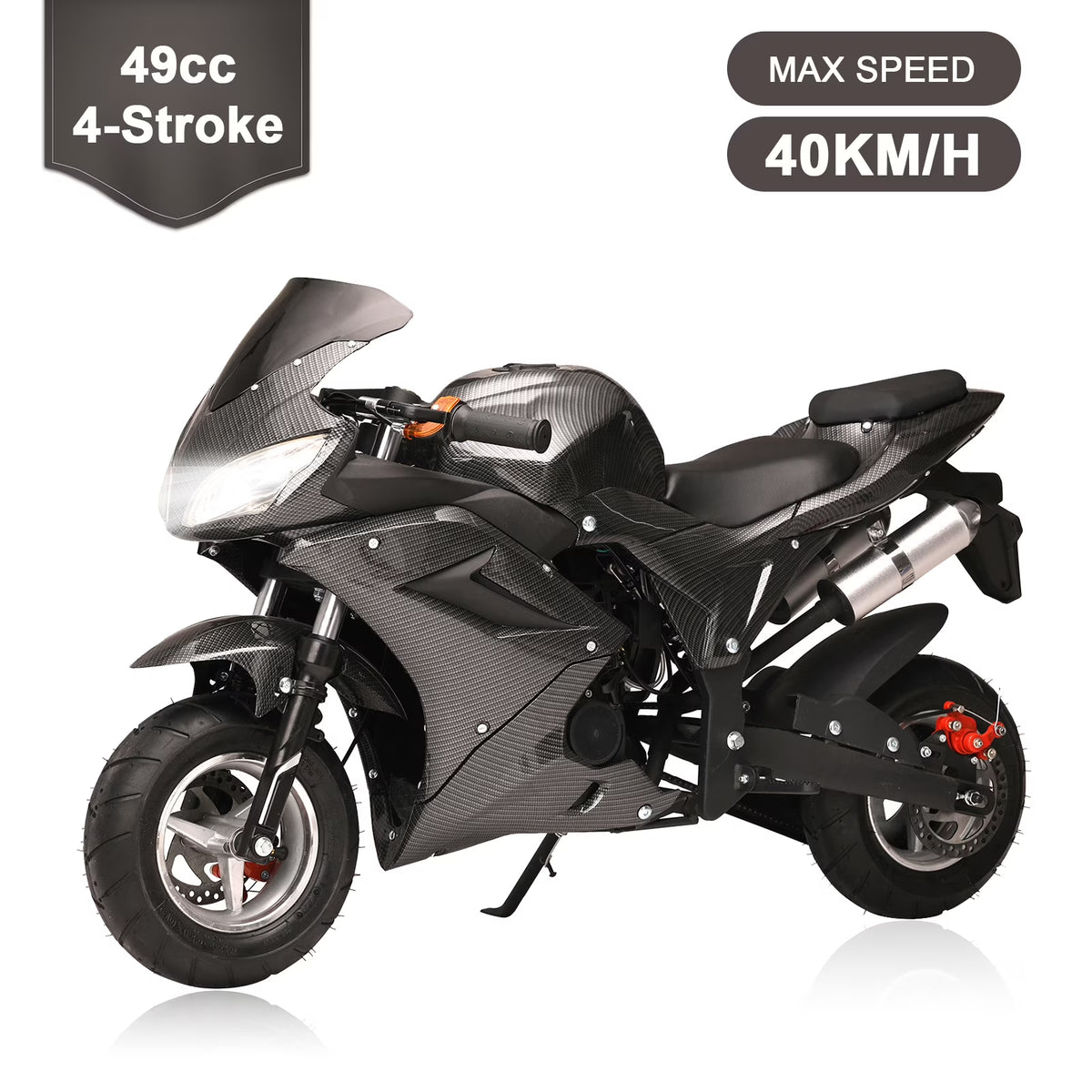Nouveauté 2026 – Mini moto à essence AQQW 49cc pour adultes et enfants, moteur 4 temps, jouet électrique, charge maximale 200 kg, cadeau idéal pour les enfants