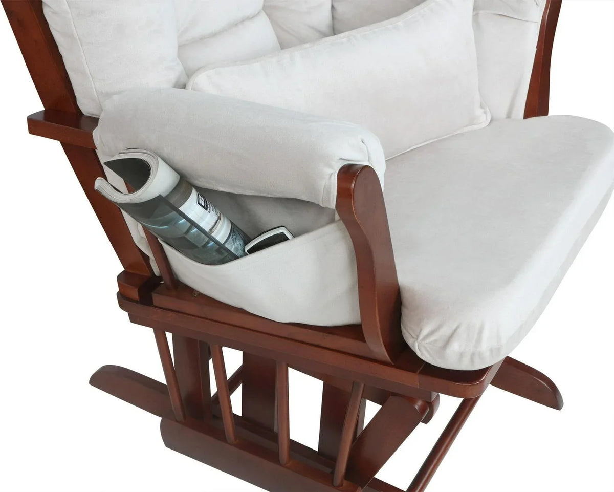 Nouveauté 2026 – Fauteuil à bascule Alice et repose-pieds avec coussin, finition espresso, coussins beiges, AFG