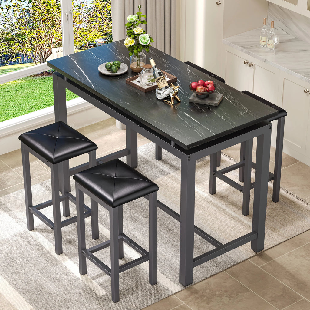 Nouveauté 2026 – Ensemble de table haute 5 places , table de bar et tabourets assortis, table à manger minimaliste avec tabourets sans dossier, ensemble table et chaises de bar avec plateau en bois pour cuisine, appartement ou bistrot - Gain de place