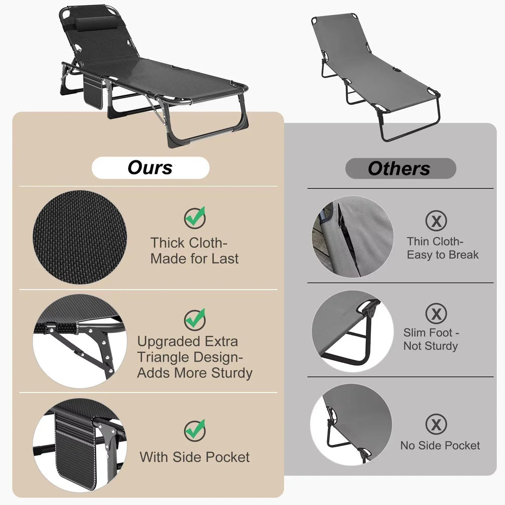 Nouveauté 2026 – Chaise longue MOPHOTO avec matelas, supportant jusqu'à 200 kg, lit de camp portable et robuste, réglable, idéal pour le camping, la piscine, la plage et la terrasse