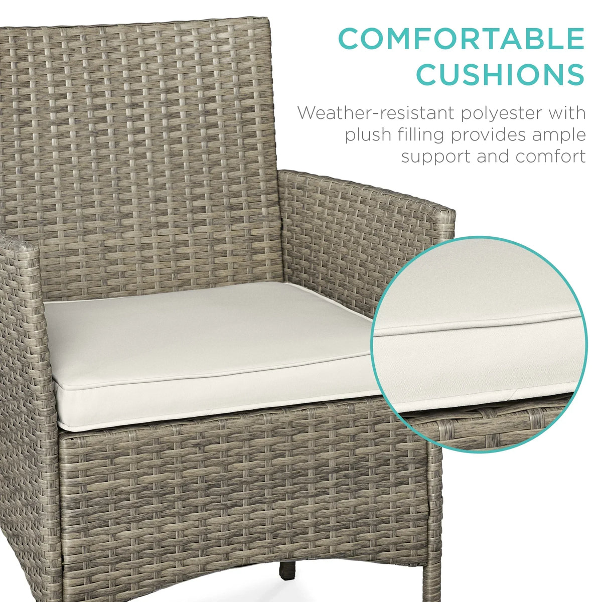 Nouveauté 2026 – Ensemble bistro de jardin 3 pièces en résine tressée Best Choice Products , avec 2 chaises et une table - Gris/Bleu marine